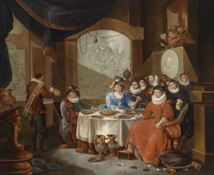 Een elegante samenleving bij een feestelijke maaltijd